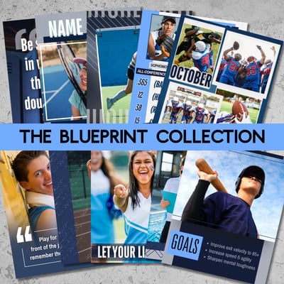 Collection of motivational photo cards and posters labeled The Blueprint Collection featuring diverse young people with inspirational text and themes